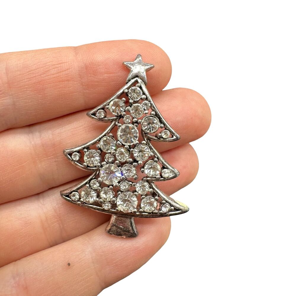 Vintage Jewelry Liz Claiborne Rhinestone Christmas Tree Brooch Winter Jewelry